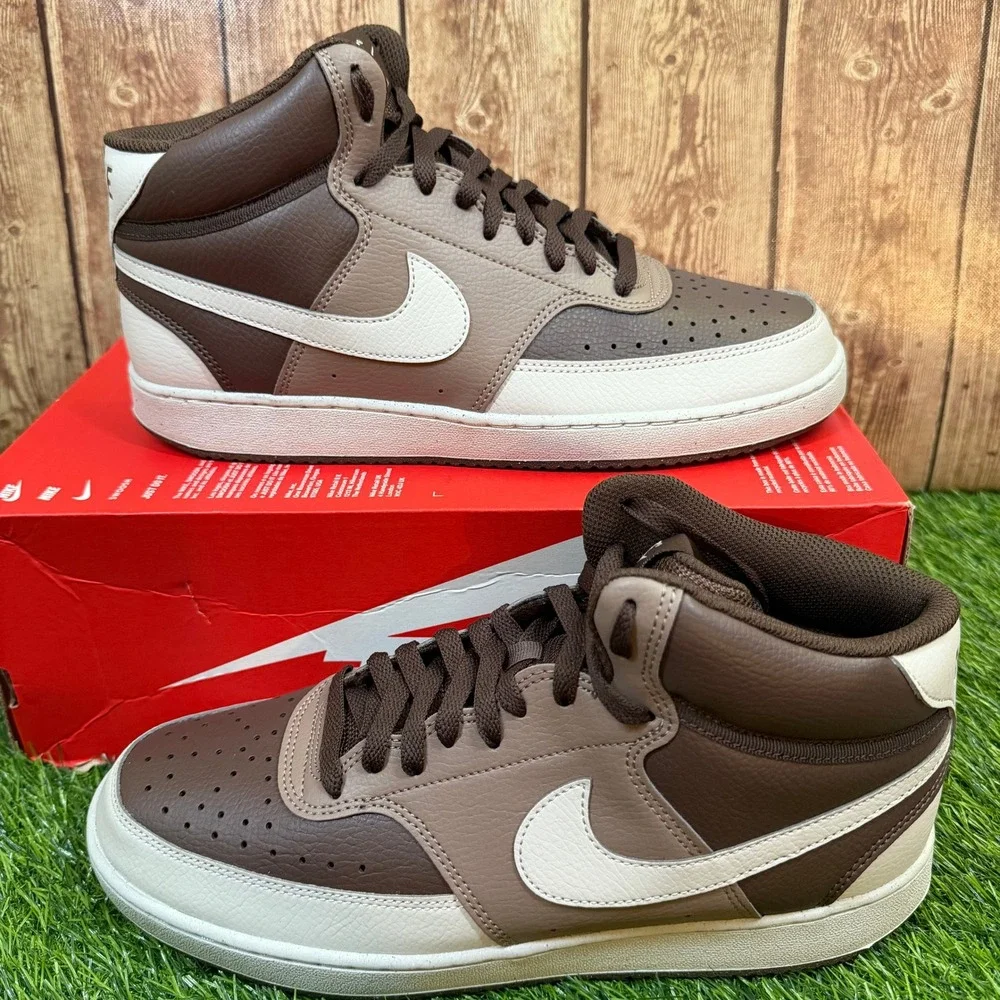 Nike Court Vision Mid NN Sneakers Mens size 10.5 Brown Light Bone Casual Shoes